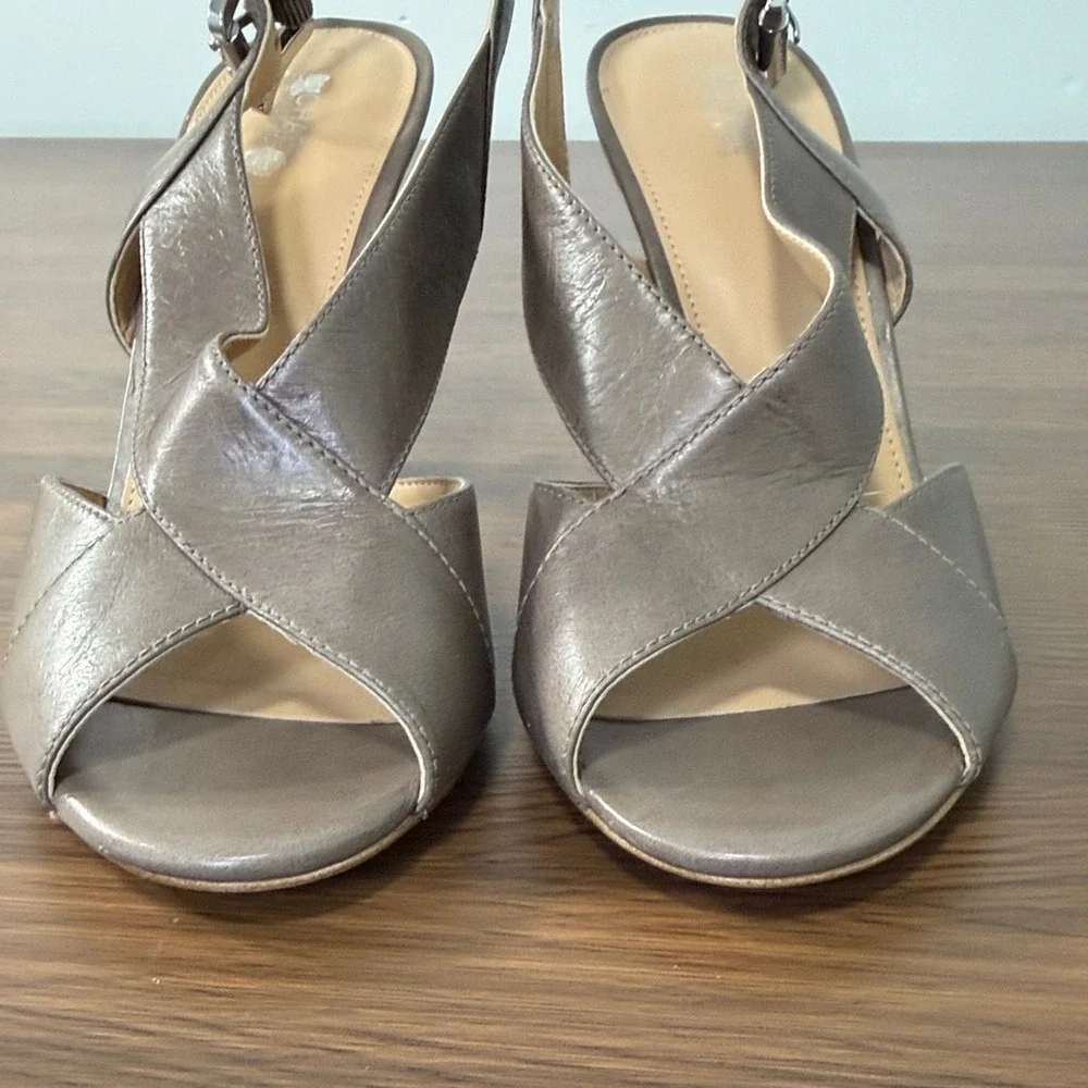 Michael Michael Kors Taupe Leather Slingback‎ Peep Toe Heels Size 9.5M